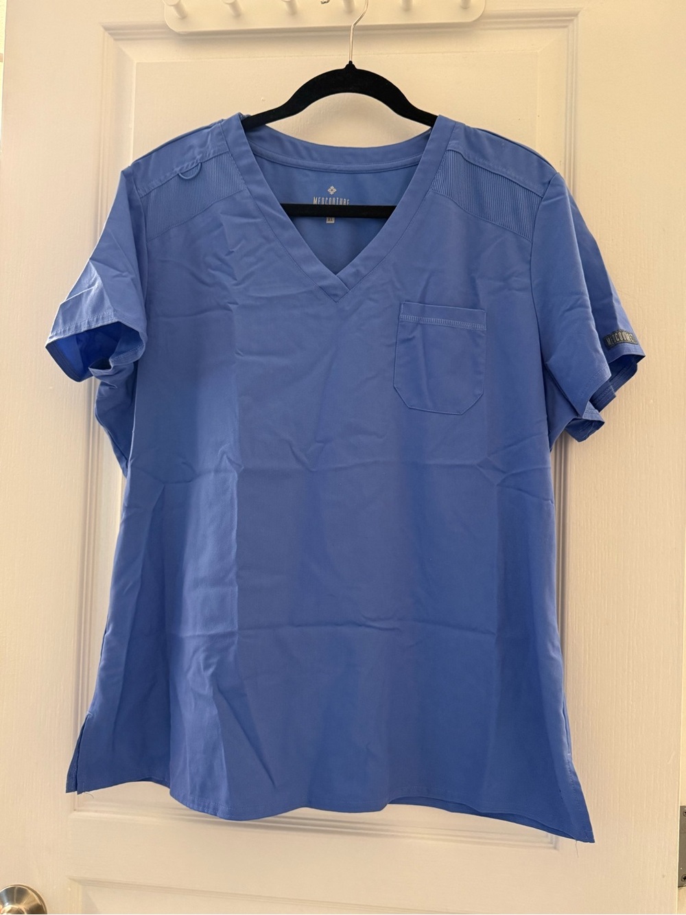Med Couture Women's Short Sleeve V-Neck Scrub Top in Blue